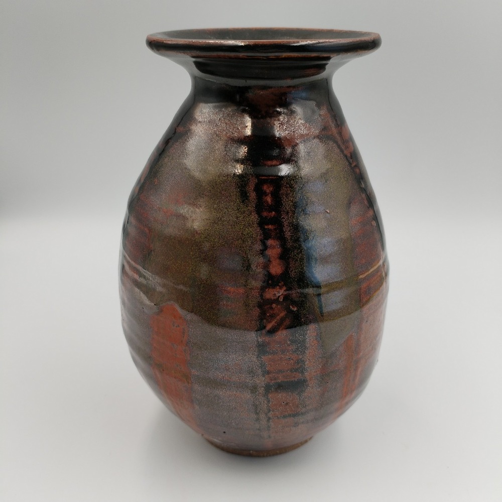 Vintage Bob Appleman Signed Art Pottery Vase 1996 Abstract Glaze Stoneware